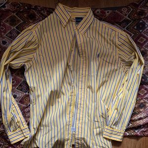 Ralph Lauren Button Up Shirt Mens Size L Classic Fit Yellow Blue Stripes